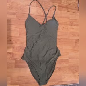 Aerie Strappy Back One Piece Swimsuit Olive
